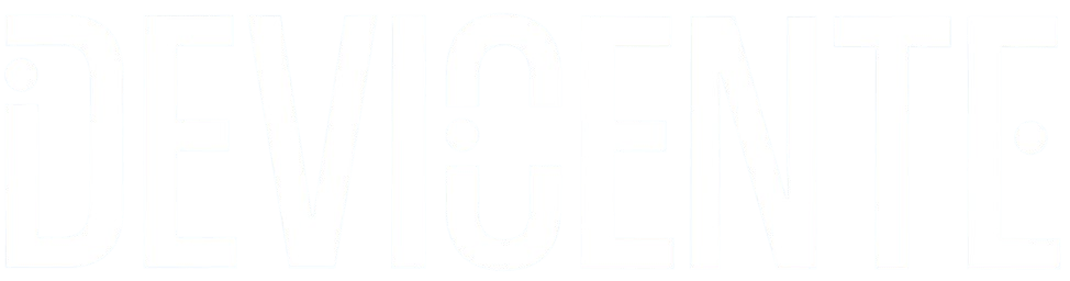 Logo da Devicente com tipografia moderna e conectada, representando tecnologia e marketing para pequenas empresas.